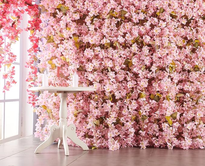 Artificial Flower Garland 2pcs 5.6ft Hydrangea Vine Decor Light Pink Flower | - Image 2