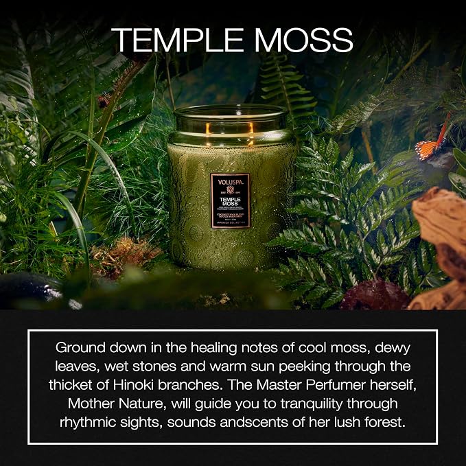 Voluspa Temple Moss, Two Wick Luxe Candle Jar, 44 oz, Coconut Wax Blend - Image 2