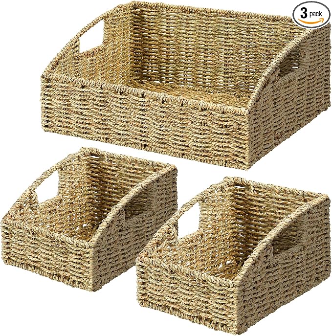 Pantry Baskets Organization, Wicker Storage Basket Green | Handwoven Pantry by Ollieroo