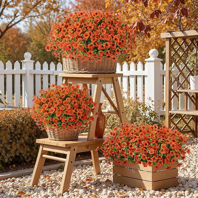 SHareconn 24Pcs Artificial Fall Flowers UV Resistant Fake Mums - Image 8