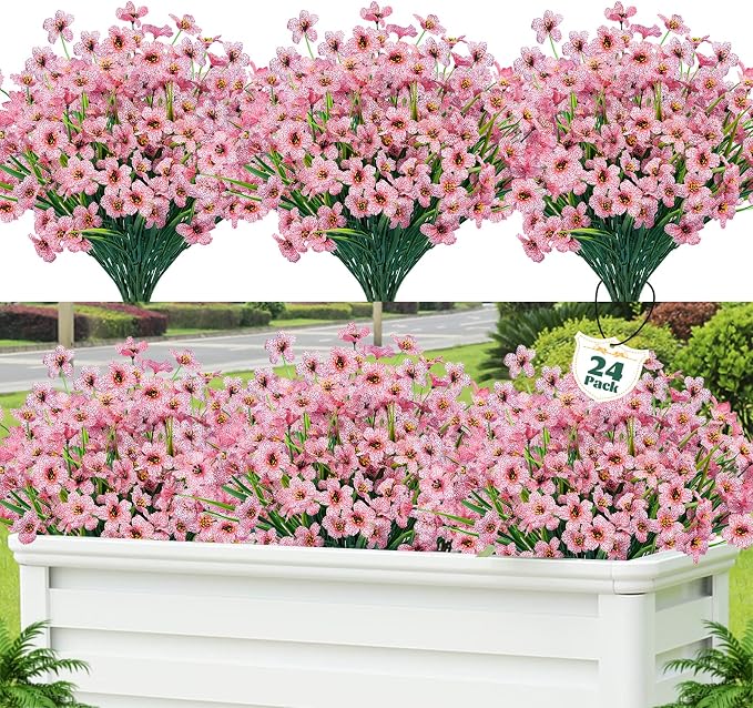 24 Pcs Artificial Flowers for Outdoor, Plastic Fake Flowers Decor, Artificial by Lnoicy