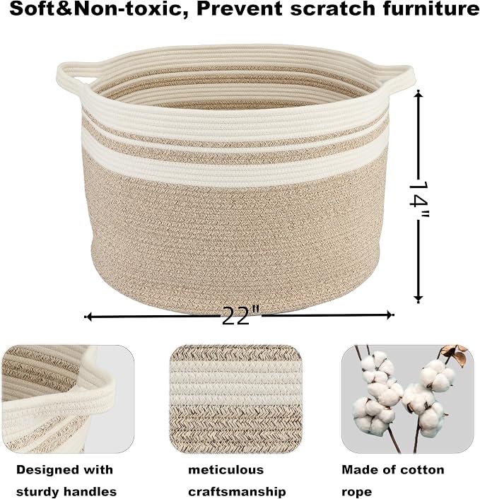 XUANGUO Extra Large Cotton Rope Round Storage Basket 22" x 14" | Woven basket - Image 2