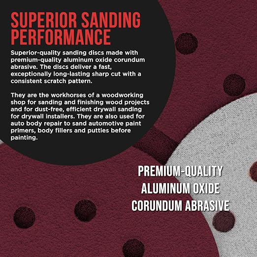 ProductionShop 5" Red 8-Hole Pattern Sanding Discs, 100 Disc Variety Pack - Image 4