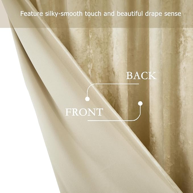 Chezmoi Collection Lux Beige Crushed Velvet Curtains 2 Panel Set - Image 6