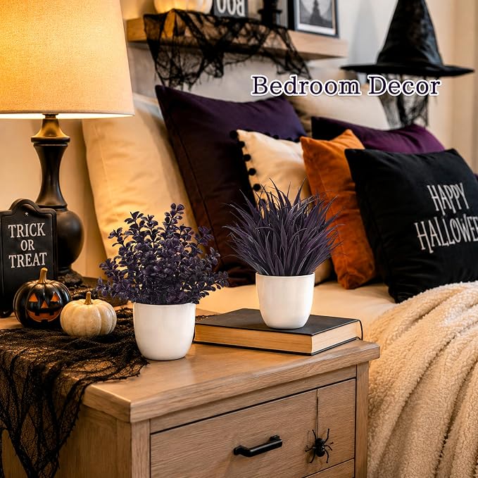 Der Rose 4 Pack Purple Artificial Plants in Pots, Halloween Fall Decor | - Image 5