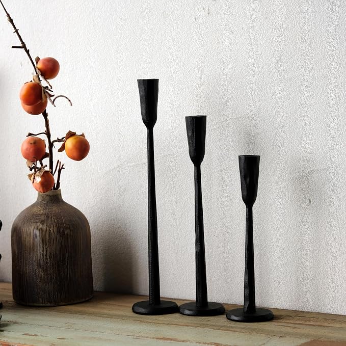 Black Iron Taper Candle Holder Set of 3, Heavy Wrought Iron Candlestick Holders - Image 7