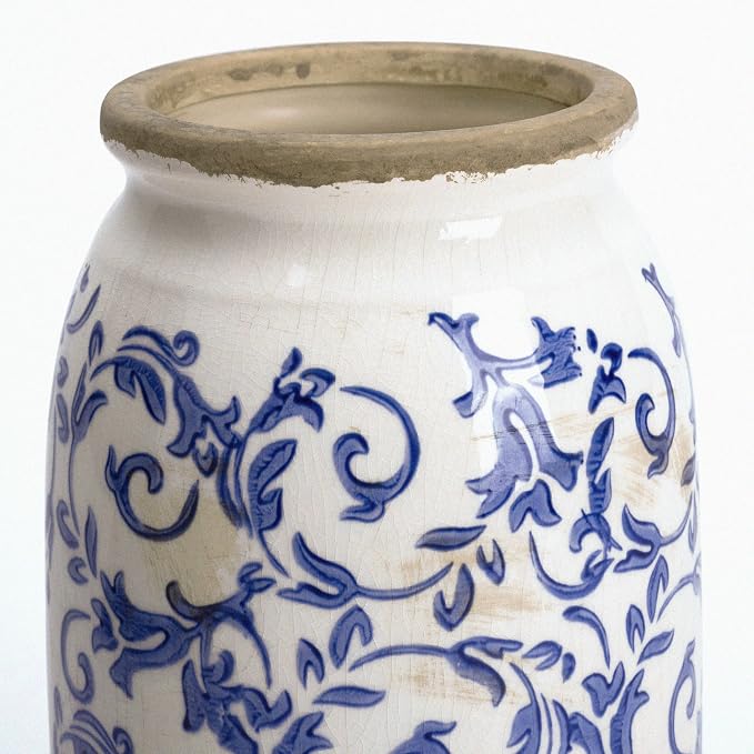 VICTOR & TERESA Rustic Large Blue and White Vase - Image 6