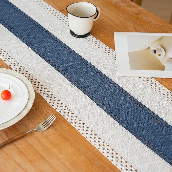 Boho Table Runner for Home Decor 12x60 Blue Fall Rustic Decorations | 60 Inches - Image 3