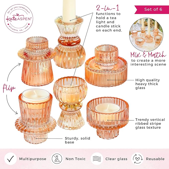 Kate Aspen Glass Taper Candle Holder Set of 6 - Image 6