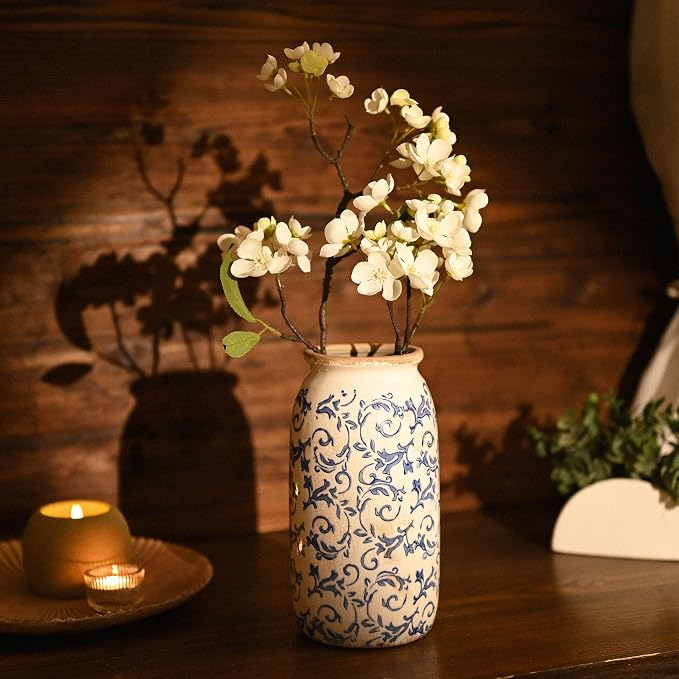 VICTOR & TERESA Rustic Large Blue and White Vase - Image 4