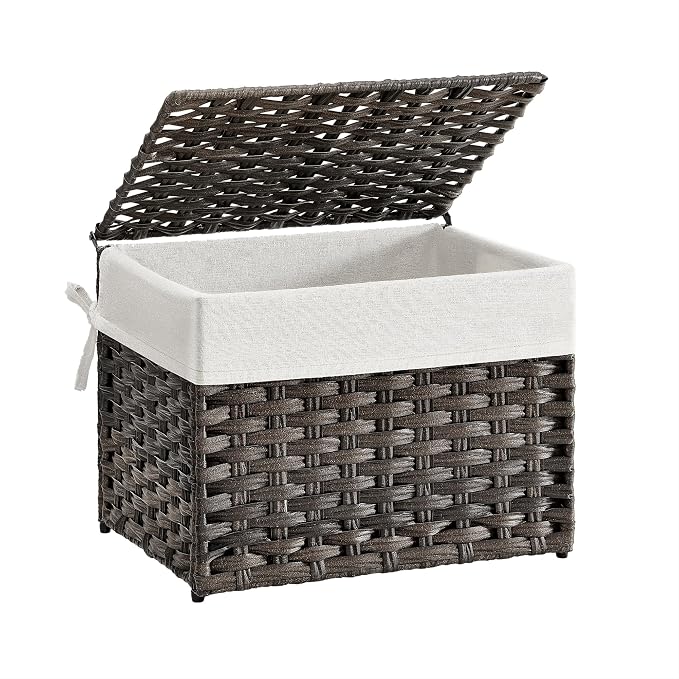 SONGMICS Storage Basket with Lid, Woven Blanket Storage Bin with Handles by Unknown