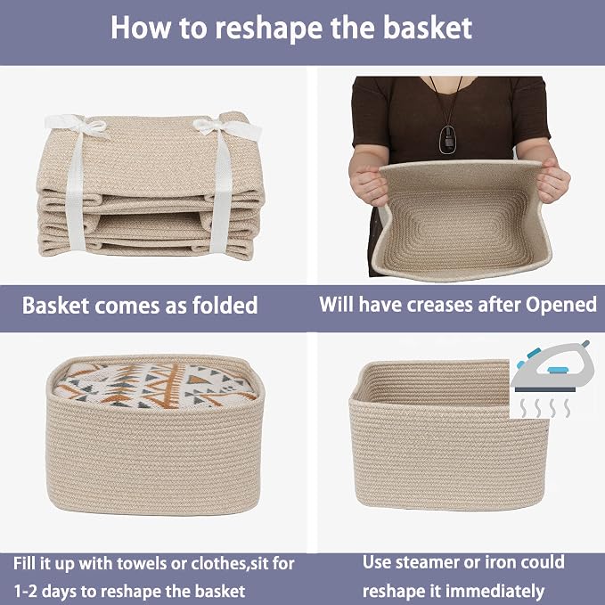 XUANGUO Woven Cotton Rope Storage Baskets 15x10x9.3" 3 Pack Oatmeal | - Image 7