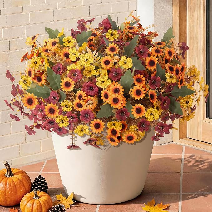 INQCMY Artificial Fall Flowers for Outdoor Porch Decoration by INQCMYPlantRack