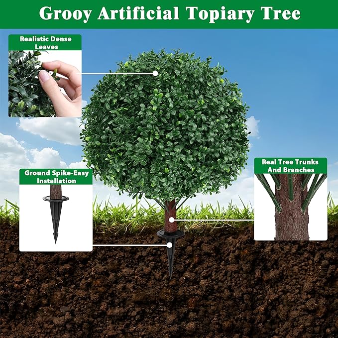 Grooy Artificial Set of 2 UV Resistant Boxwood Topiary Ball - Image 3