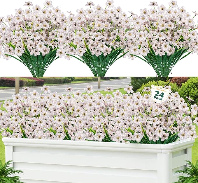 24 Pcs Artificial Flowers for Outdoor, Plastic Fake Flowers Decor, Artificial by Lnoicy
