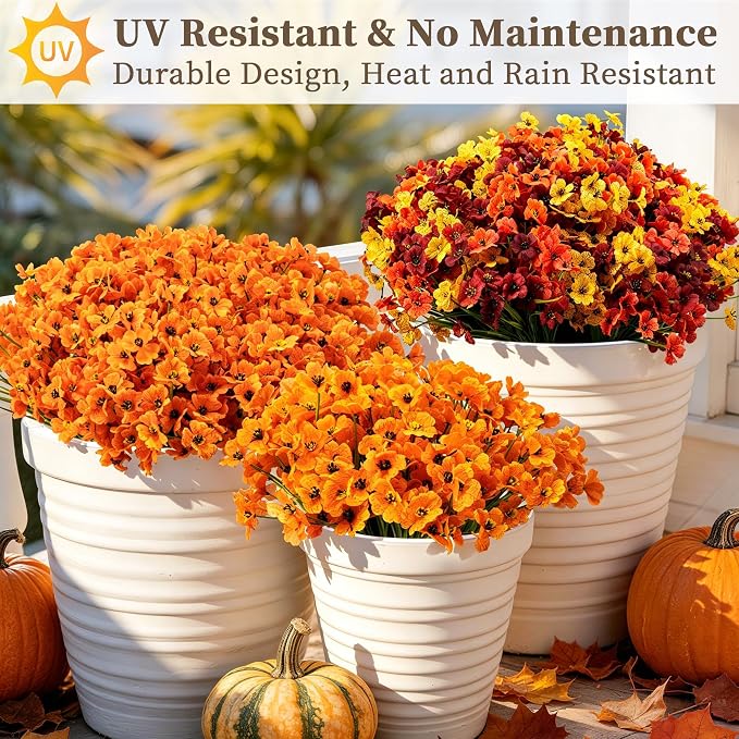 ColoPlay Artificial Mums for Outdoors, 24 Bundles Fake Flowers Fall Decor | - Image 8