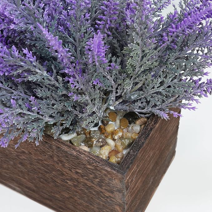 Winlyn 14" Artificial Lavender Flowers Plants in Rectangular Wooden Planter Box - Image 3