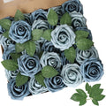 AmyHomie Dusty Blue Rose 25pcs Real Looking Artificial Flowers w/Stem | Bouquet by AmyHomie