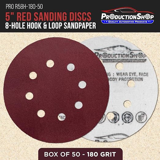 ProductionShop Premium 5" Red 8-Hole Pattern 180 Grit Sanding Discs, Box of 50 - Image 2