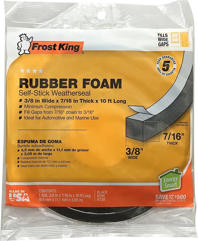 Frost King R738H Self-Stick Foam Rubber Foal Weatherseal, 3/8" W, 7/16" T - Image 2