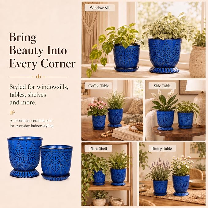 Gepege Ceramic Plant Pots, 6 Inch Indoor Planters - Image 5