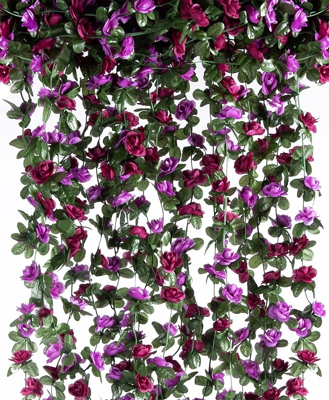 6Pcs x 8.2FT Artificial Flower Garland Rose Vine Decor, Hanging Faux Roses - Image 9
