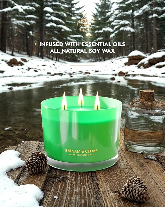 Luxury Candle Balsam & Cedar Scented | Large 3-Wick Jar Candle | Up to 40 Hours - Image 2