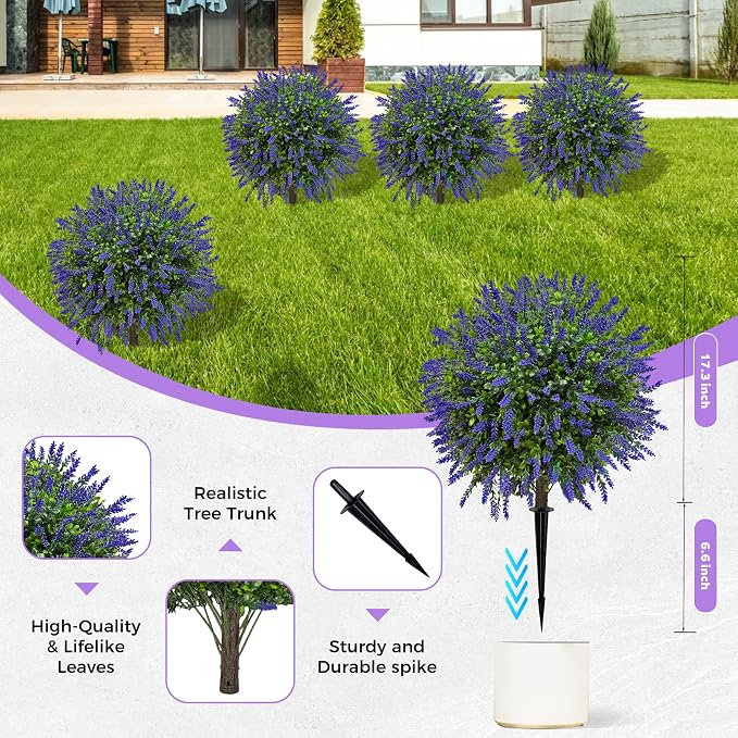 22'' Artificial Lavender Boxwood Topiary Ball Trees, Lifelike Outdoor Plant - Image 4