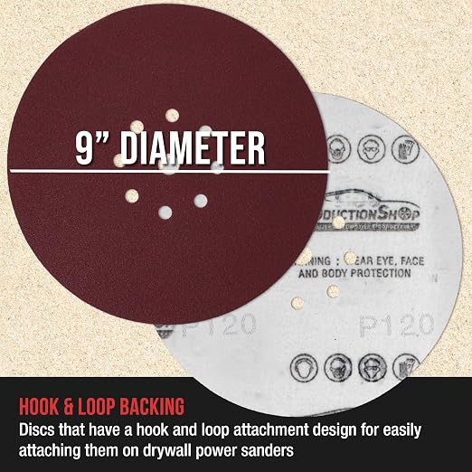 ProductionShop Premium 9" Red 9-Hole Pattern 120 Grit Sanding Discs, Box of 20 - Image 3