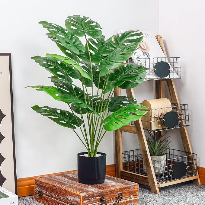 Der Rose 28" Fake Plants, Monstera Floor Plant, reception area and hallway decor - Image 6