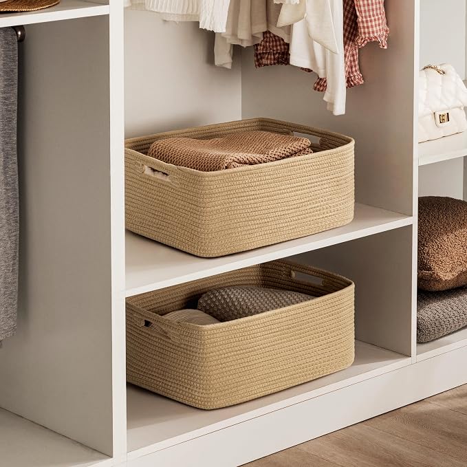 2 Pack Storage Baskets for Organizing, Large Woven Storage Basket, Cotton Rope - Image 3