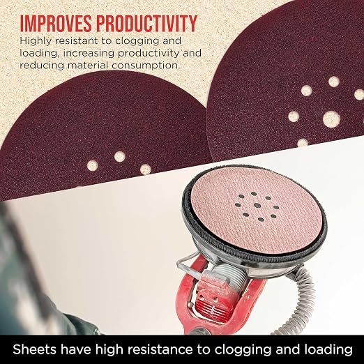 ProductionShop Premium 9" Red 9-Hole Pattern Sanding Discs, 30 Disc Variety Pack - Image 5