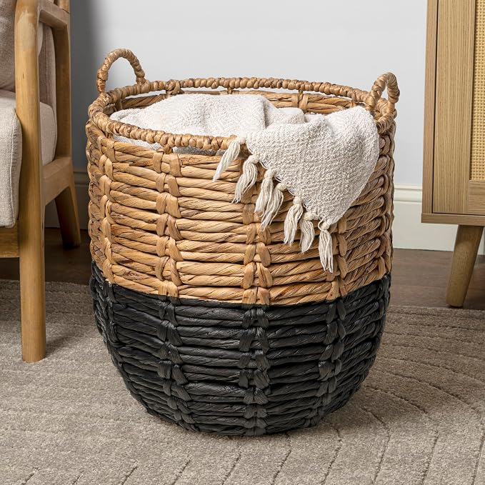 happimess Laurel Hand-Woven Abaca Storage Basket 19", Natural/Black | Wicker - Image 2