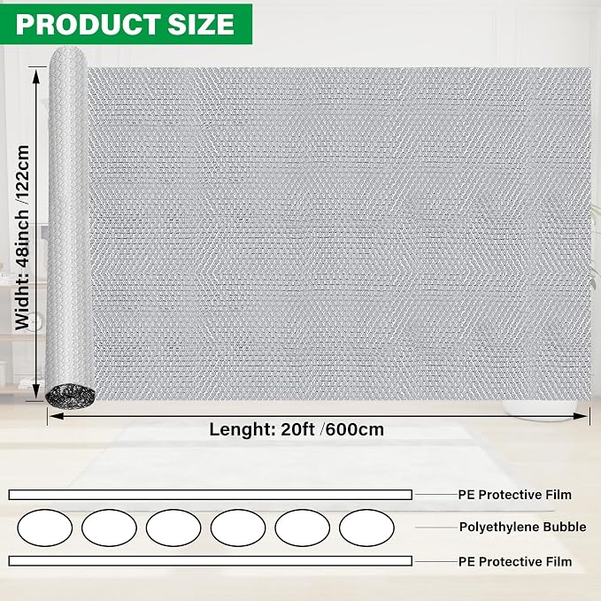 winemana Window Insulation Roll, 48IN x 20FT Reflective Heat Shield Bubble Film - Image 3