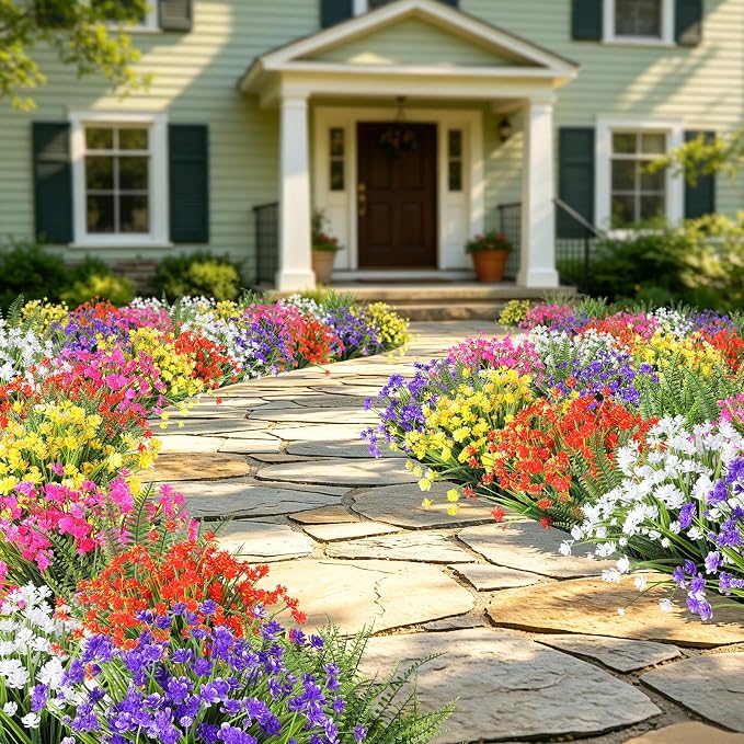 24PCS Artificial Outdoor Flowers, UV Resistant Plastic Flowers | - Image 2