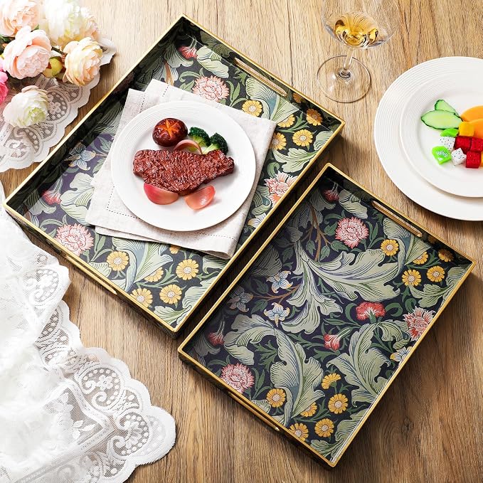 2 Pcs Serving Trays with Handles, Plastic Tray - Image 2