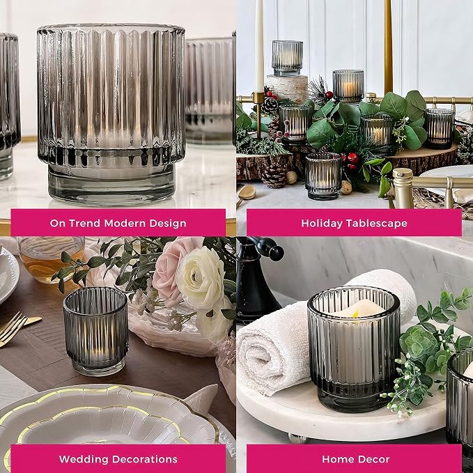 Kate Aspen Ribbed Glass Candle Holder Set - Image 5