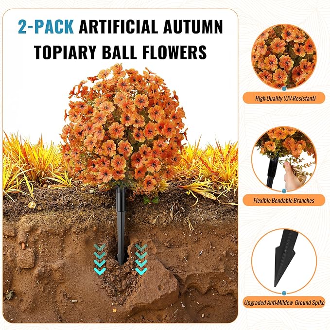 Alupssuc 2Pcs Artificial Fall Ball Flowers - Image 3
