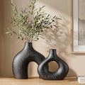 Black Ceramic Flower Vase Home Decor Set of 2, Farmhouse Table Vases Rustic by Zormon