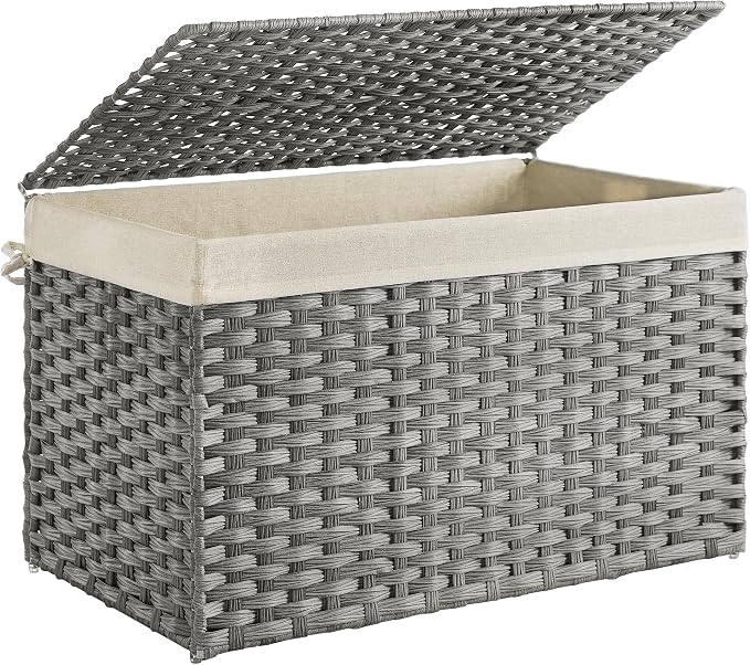 SONGMICS Storage Basket with Lid, Woven Blanket Storage Bin with Handles by Unknown