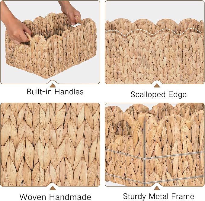 iEGrow Scalloped Wicker Basket, Rectangle Storage Baskets - Image 5