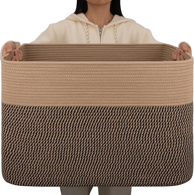 OIAHOMY 108L Extra Large Blanket Basket Dog Toy Basket Yellow | Rectangle Woven by MasterofSpaceOptimization