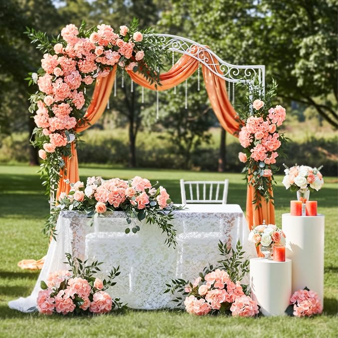 Auihiay 64Pcs Hydrangea Artificial Flowers, Silk Hydrangeas Decor | Light Peach - Image 7