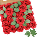 AmyHomie Red Rose 50pcs Real Looking Artificial Flowers w/Stem | Bouquet by AmyHomie