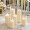 Set of 6 Pillar Candles with Clear Glass Hurricane Holders- Elegant Cylinder by NATCENSE