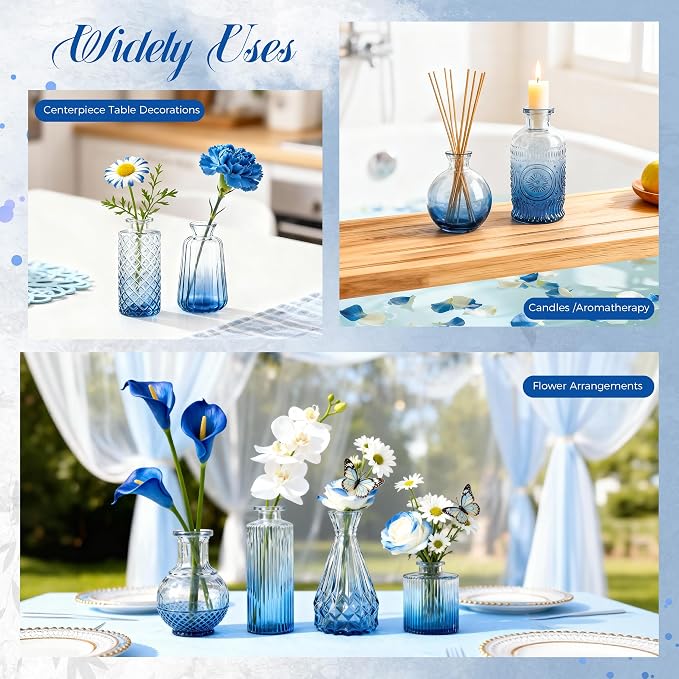 Der Rose 20pcs Glass Bud Vases, translucent glass, vintage etched patterns - Image 7