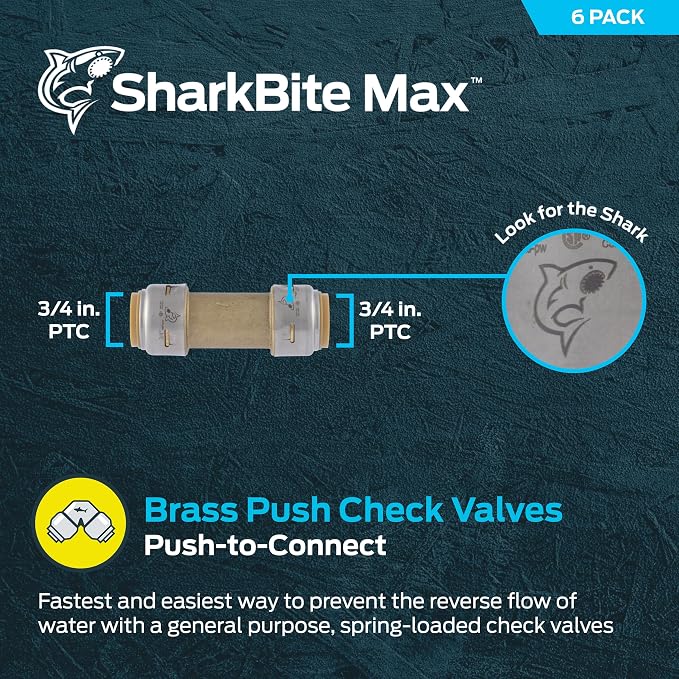 SharkBite Max 3/4 Inch Check Valve, Push to Connect Brass Plumbing Fitting - Image 2