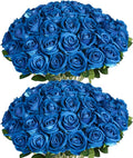 50 PCS Fake Blue Roses, Artificial Blue Flowers, Realistic Silk Faux Roses | by Jefuzh