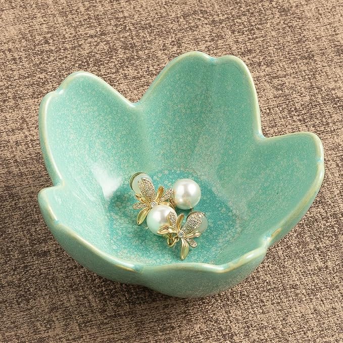 Floral Ceramic Jewelry Tray, 3.5" Ring Holder Trinket Bowl | Petite bowl keeps by Unknown