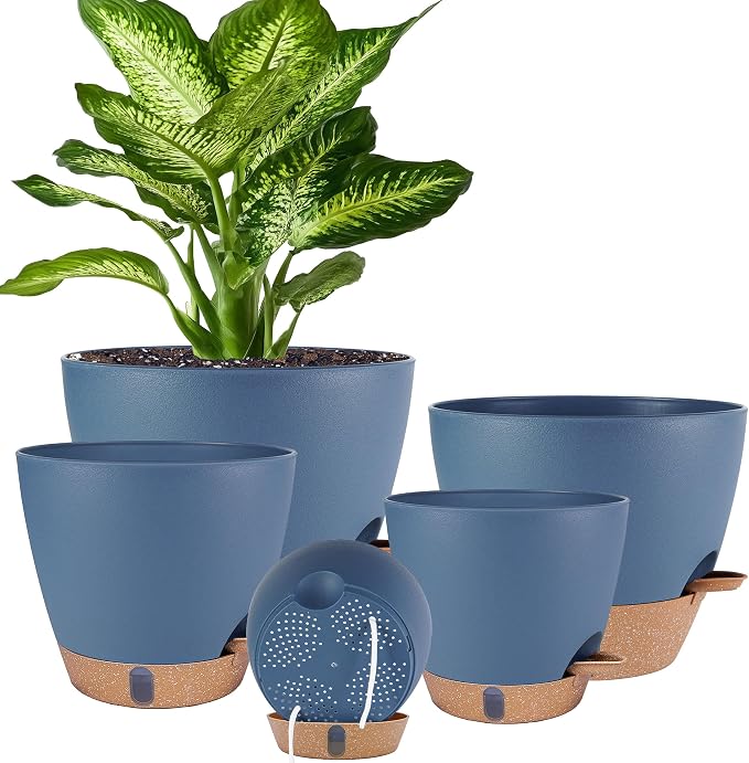 Self Watering Pots for Inoor Ourdoor Plants 10/9/8/7/6.5 Inch, 5 Pack | Plastic by Fielda